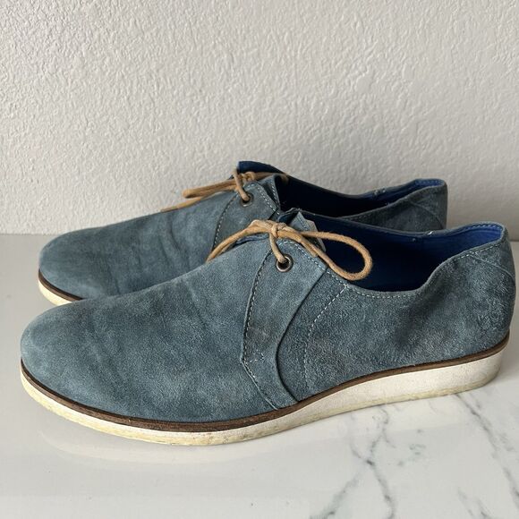 John Fluevog Paperboys Observer  Derby’s Size 9 Blue Suede Discontinued